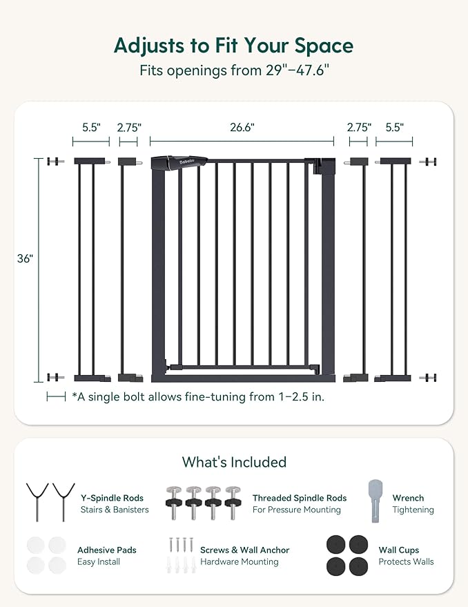Babelio 36" Tall Baby Gate, 29-48" Auto-Close and Pressure Mounted Baby Gate - Image 7
