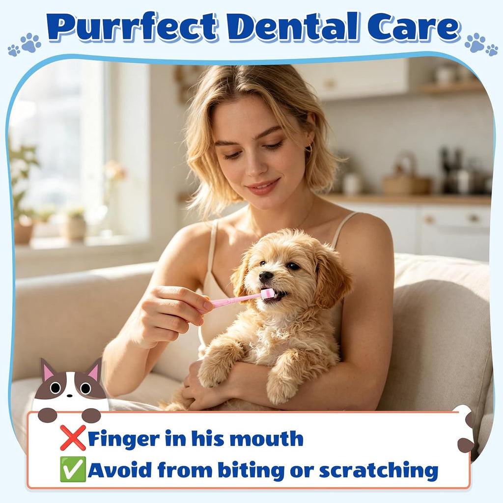 VZZNN 12 Pack Small Dog & Cat Toothbrush, 360 Degree Soft Silicone Pet Dental Care Kit with Holder, Suction Cup Base, Individually Wrapped, Gentle Teeth Cleaning for Kittens & Small Breeds
