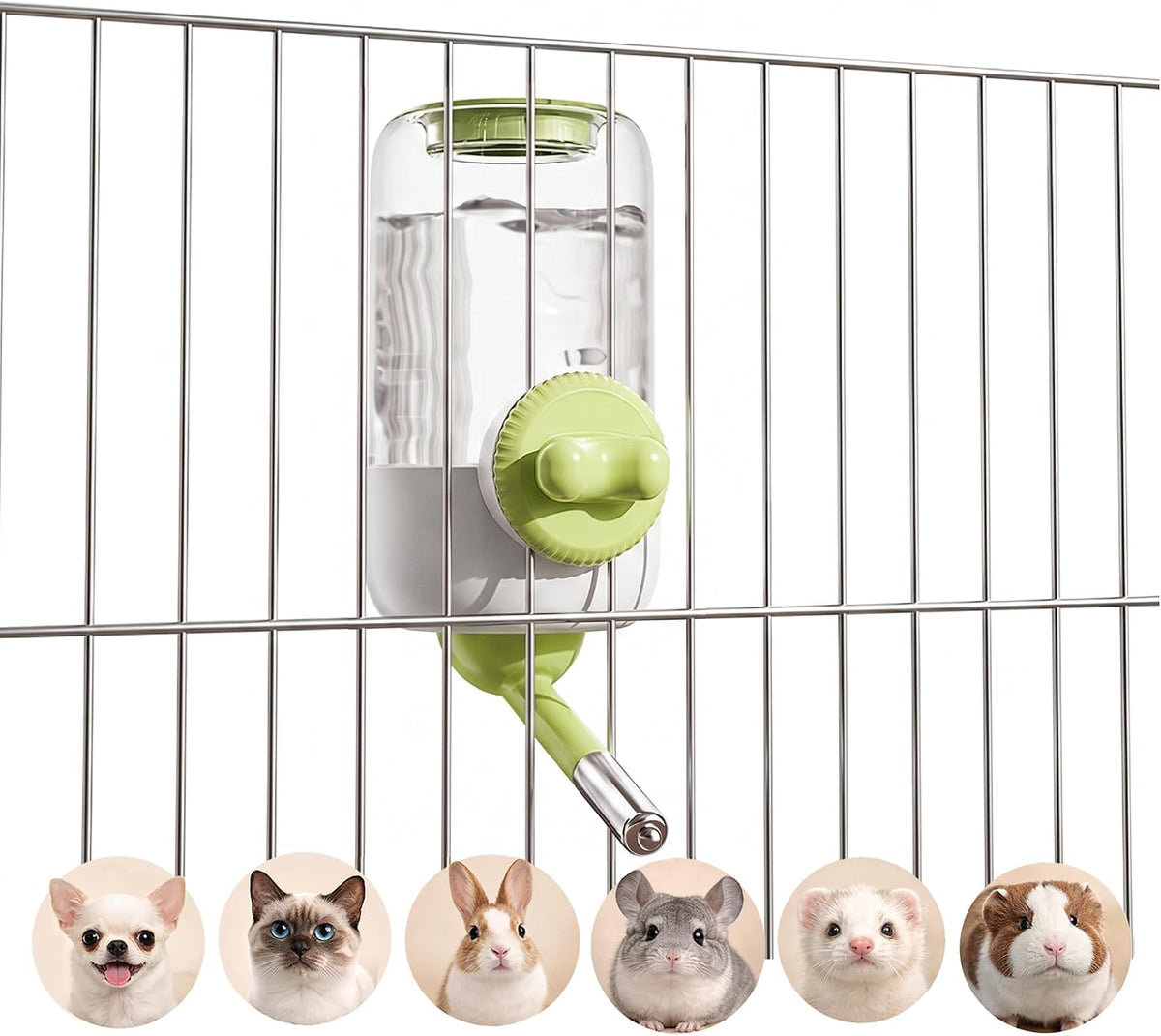 Automatic Hanging Pet Water Dispenser for Cage, 30oz No-Drip Ball Water Bottle for Rabbit, Guinea Pig, Ferret, Chinchilla, Hedgehog & Small Pets (Green)