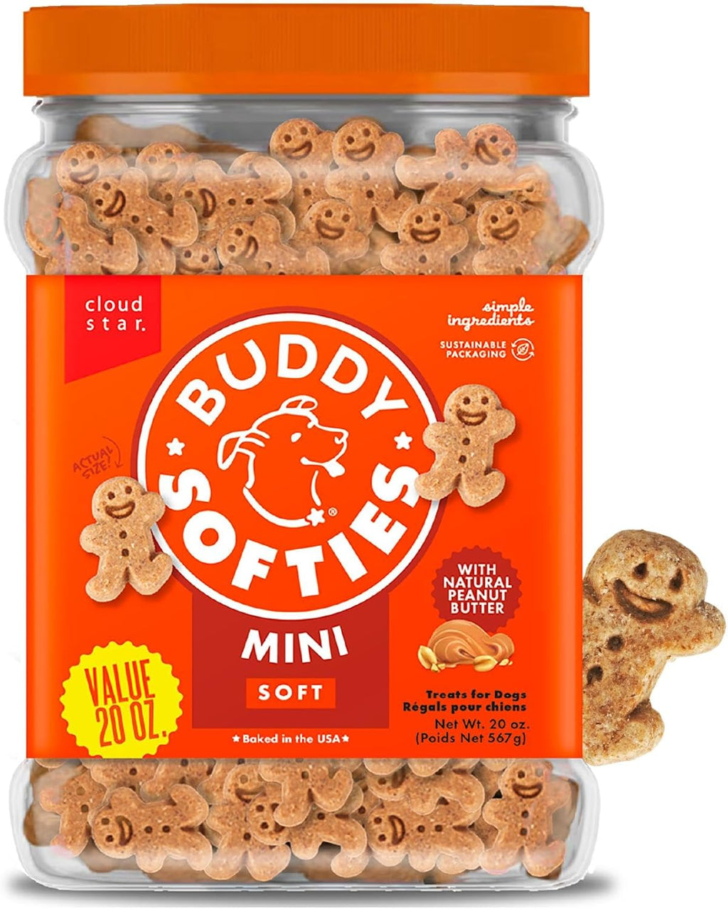 Buddy Biscuits Mini Soft & Chewy Dog Treats, Peanut Butter, 20 oz Jar