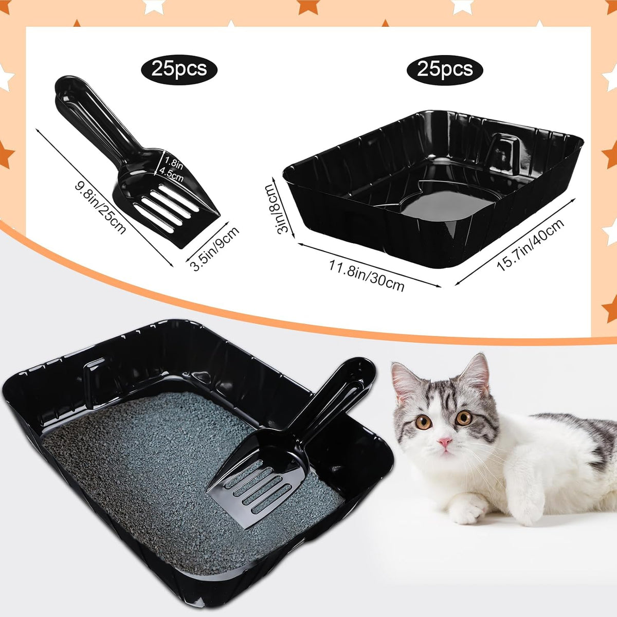 Bokon Pcs 50 Disposable Litter Boxes for Cats with Scoop, Black