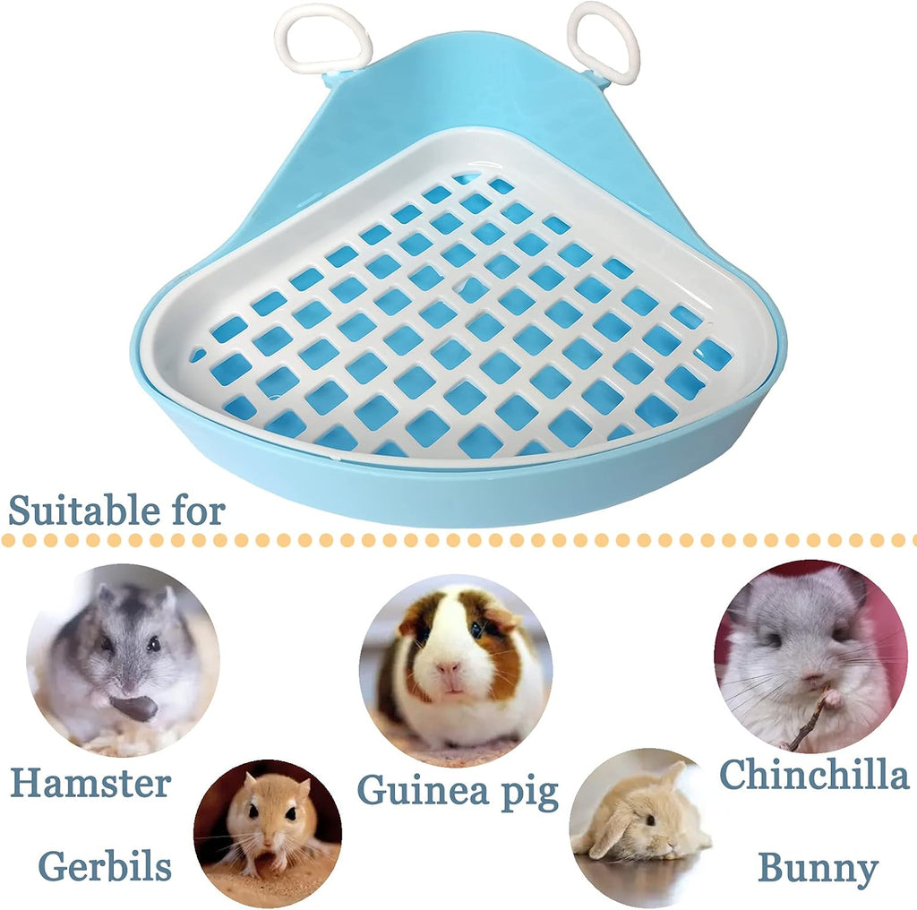 Hamiledyi Guinea Pig Potty Trainer Corner, Small Animals Triangle Plastic Litter Box, Bedding Litter Box Pee Pan Tray Toilet for Hamster Gerbil Bunny Ferret Chinchilla Hedgehog (Blue)