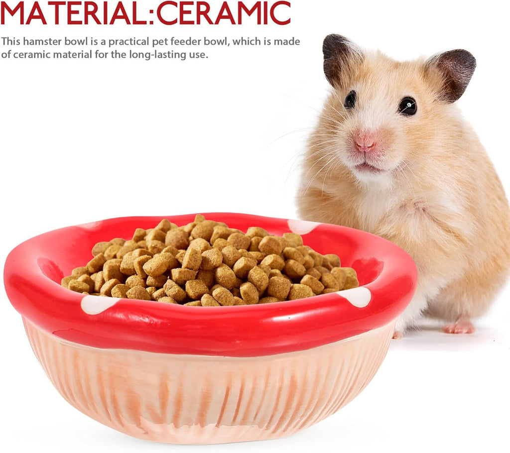 POPETPOP Ceramic Hamster Bowl Mushroom Shape Small Pet Feeding Dish