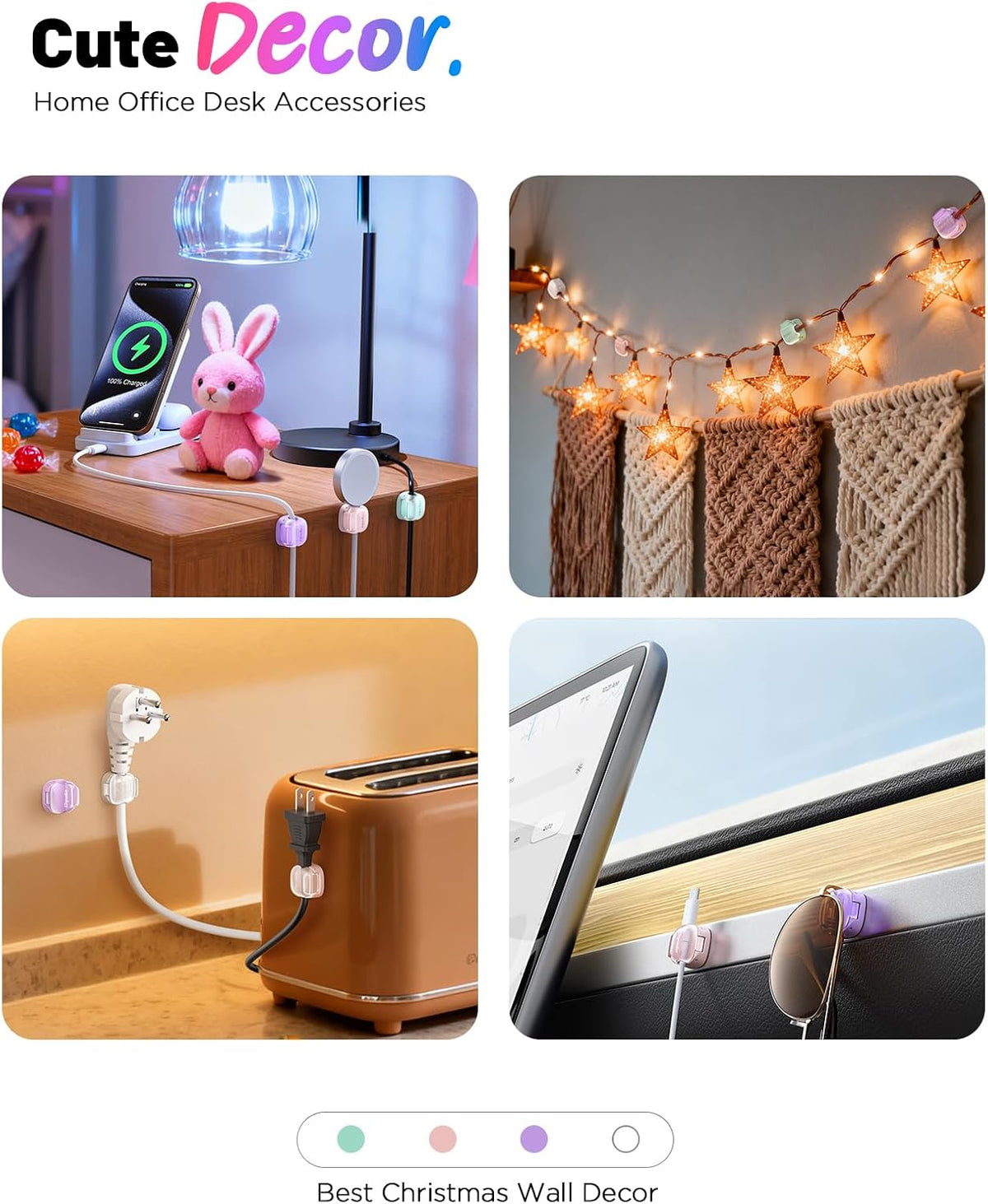 Cable Clips, 8 Pack Cord Holder Cord Organizer, Cable Management