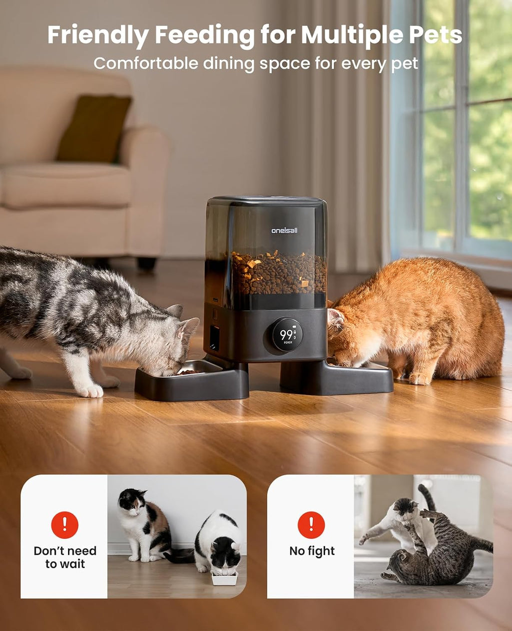 oneisall 2.4G Cordless Automatic Cat Feeder, Rechargeable, 20 Cups/5L