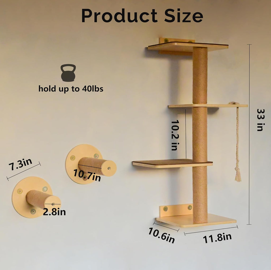 Cat Window Perch and Cat Wall Shelves 2 in 1 Cat Scratching Activity Tree Wall Mounted, Cat Scratch Post for Cats, Kittens with Cat Bed