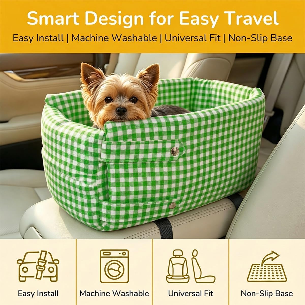 Center Console Dog Car Seat, Armrest Box Pet Booster Seat, Green