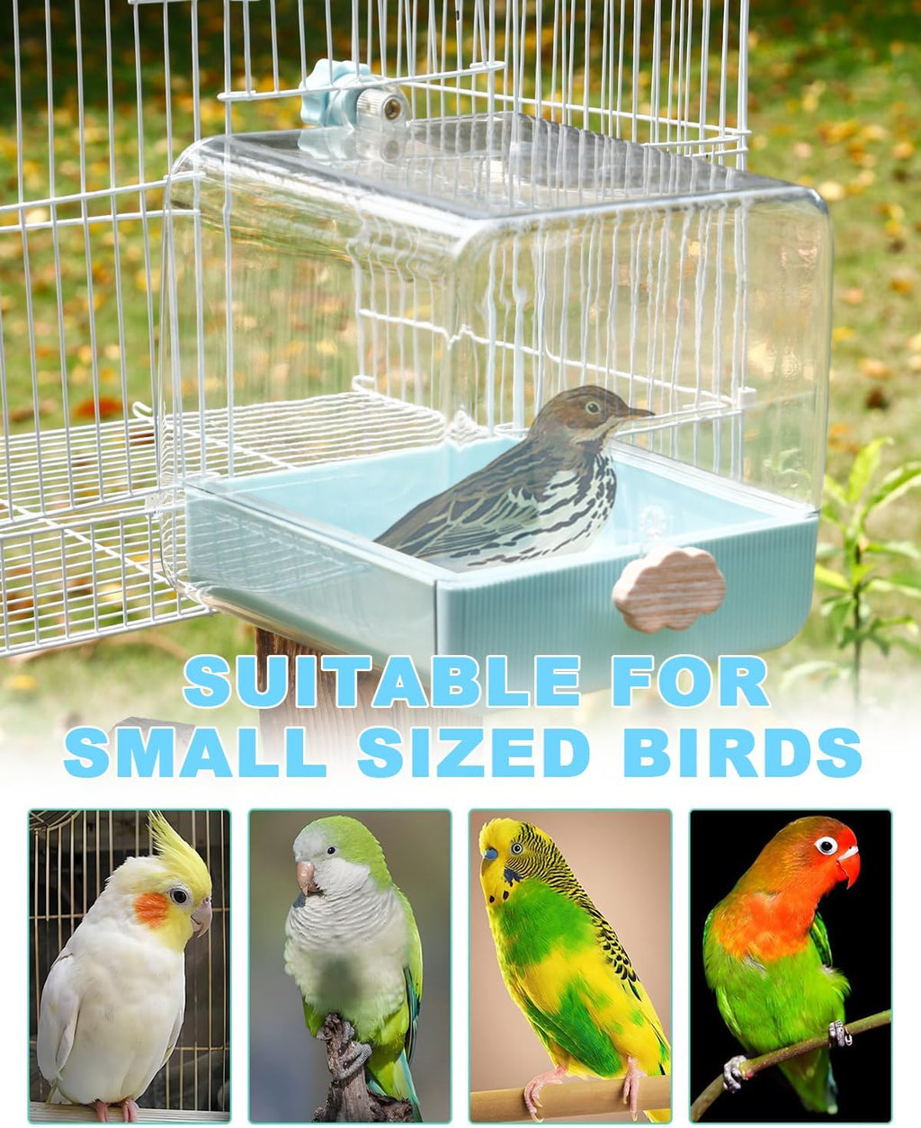Hanging Bird Bath for Cage, 3 in 1 Multifunction Bird Bath/Bowl/House, Bird Cage Accessories Suitable for Small to Medium Birds Parakeet, African Grey, Conure, Cockatiel(6.8X6.8X6.8 inch Turquoise)