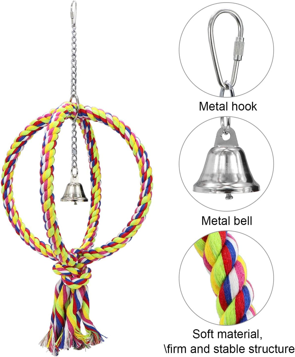 Litewoo Bird Swing Rope Perch Stand 2 Rings Toy for Parrots, L