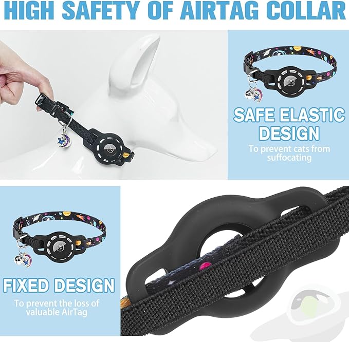 BINGPET AirTag Cat Collar with Bells, Upgraded Safety Elastic Cat Collar with - Image 3
