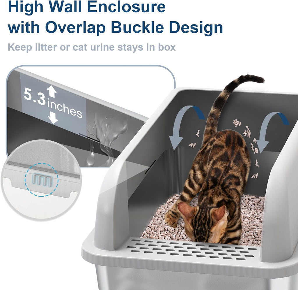 Suzzipaws XL Stainless Steel Sifting Litter Box with Lid for Pine Pellets