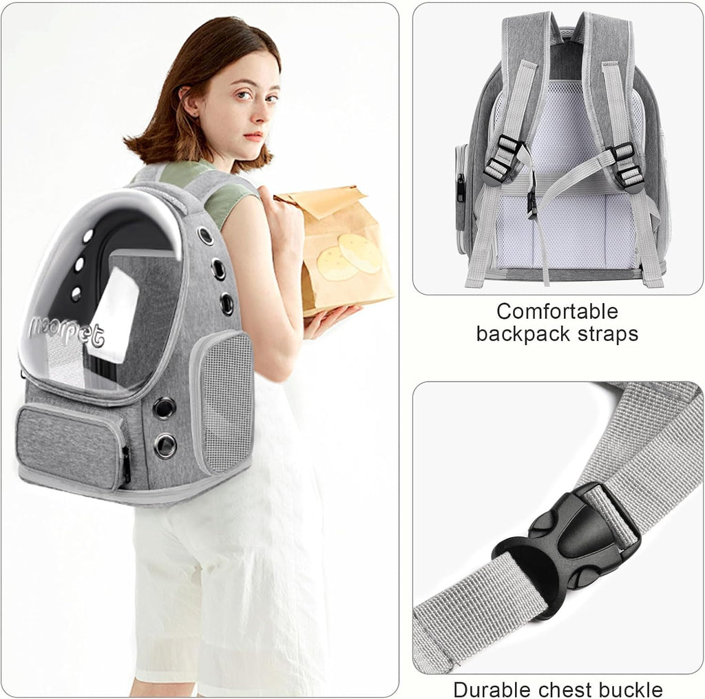 Breathable Cat Bubble Backpack Large Space Pet Carrier Backpack Expandable for Kitty Dog, Foldable Airline Approved Cat Backpack, Transparent PetTravel Backpack Up to 20 lbs (Green) (Grey)