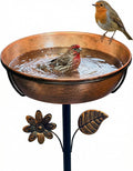 12" Metal Bird Bath for Outside, 3" Deep Bowl with 5-Prong Stake