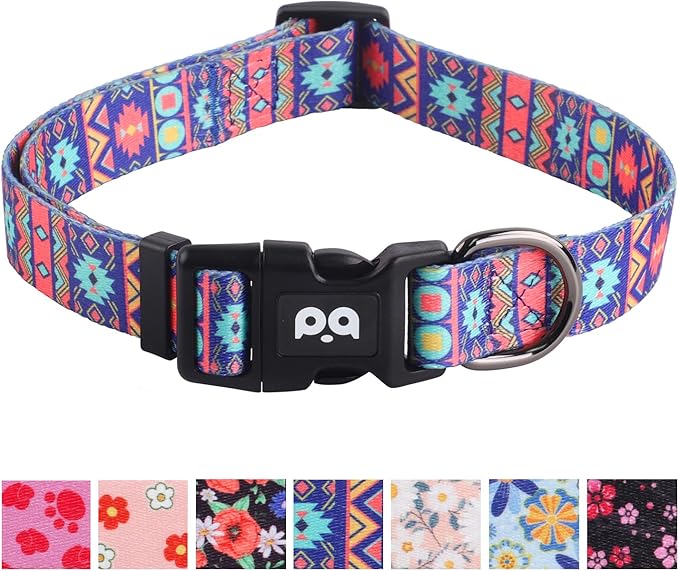 QQPETS Adjustable Soft Dog Collar: Print Flower Pink Multicolor Cute Patterns by QQPETS