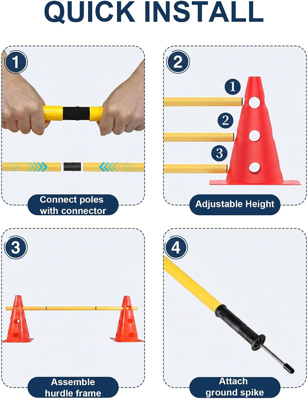 Dog Agility Training Hurdle Cone Set, Adjustable Dog Agility Equipment Obstacle Course Backyard Equipment for Pet Exercise