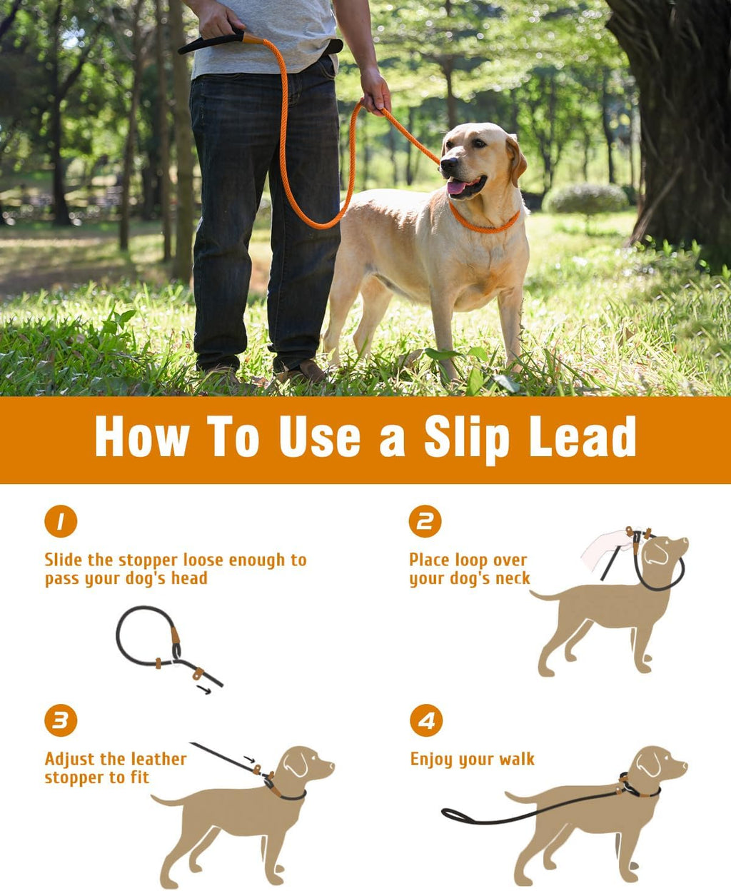 Dog Leash Slip Lead Braided Rope Pet Training Loop Leashes 5ft 6ft 8ft