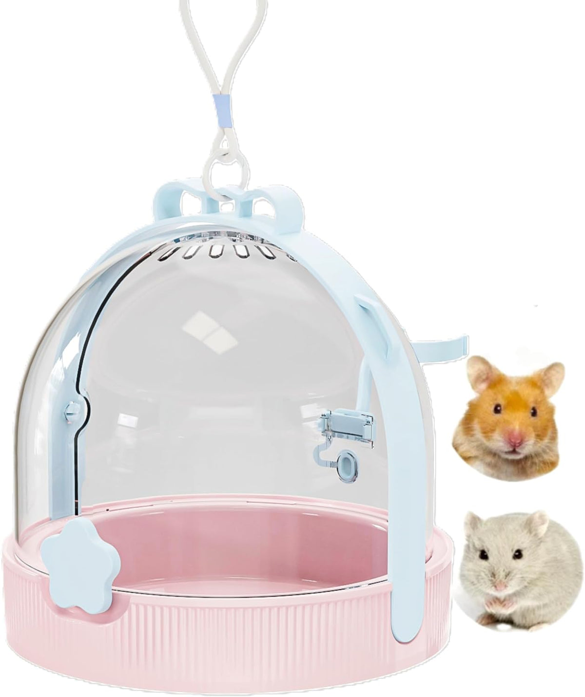 TUTU&LELE Travel Cage for Dwarf Hamster Mice Small Pets Hand Crossbody Carrier with Warm Plush Pad & Water Bottle (Blue)
