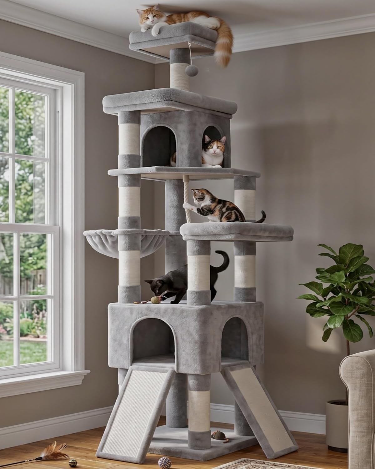 Hey-brother Cat Tree Tower, Extra Tall Multi-Level Corner Design, MPJ087W