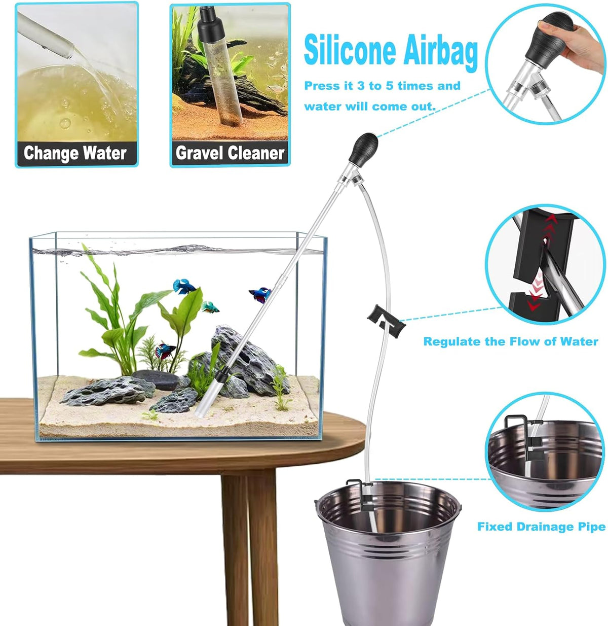 Carefree Fish Aquarium Gravel Vacuum Sand Cleaner Fish Tank Water Changer