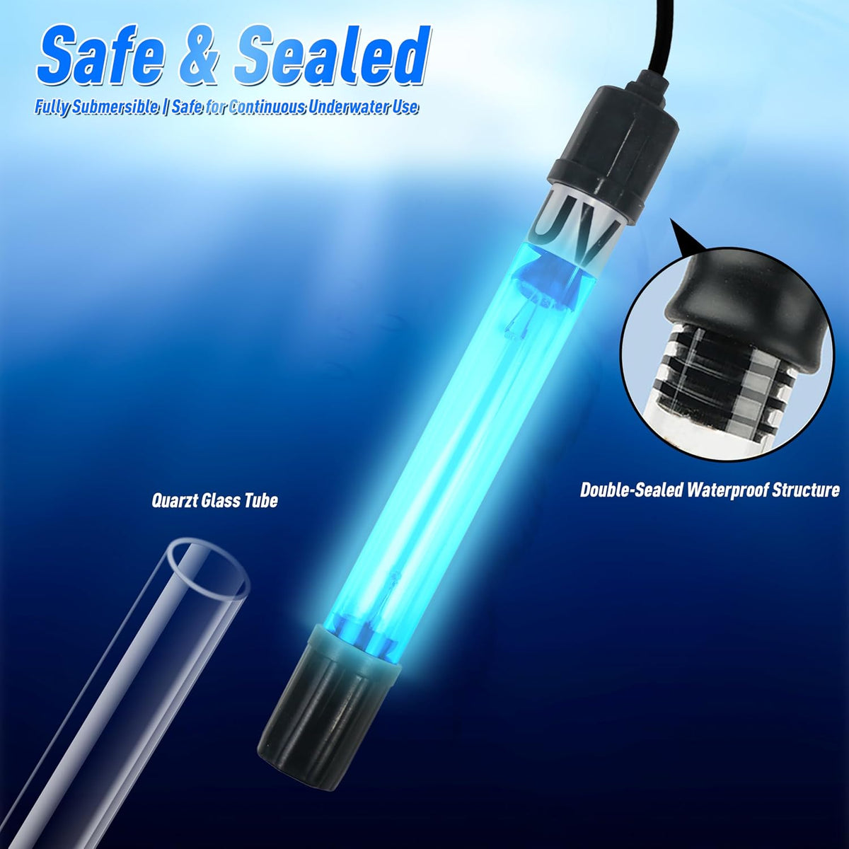 COOSPIDER Aquarium U-V Light Submersible Clean Green Lamp