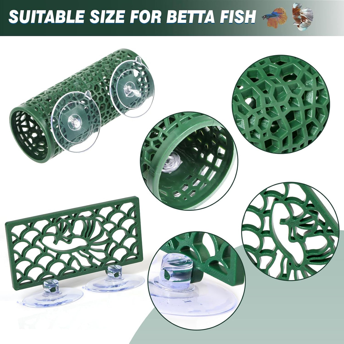 Abizoo Betta Fish Tunnel Hideout and Hammock Bed Aquarium Decor Dark Green