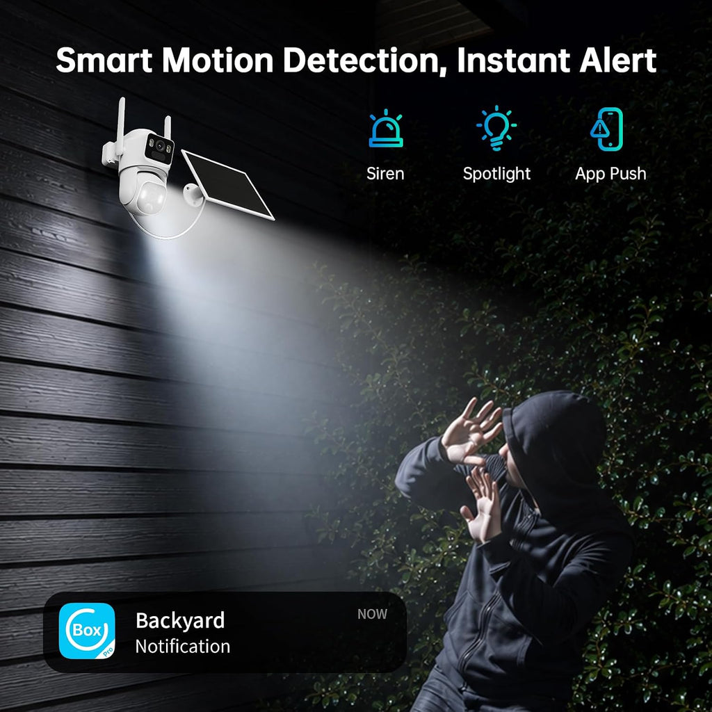 ELYSOO Dual Lens 4G LTE Cellular Security Camera, 2K HD Video, No WiFi Needed, 360° View Camera with Night Vision, Easy to Install, PIR Alarm, Built-in SIM Card(Supports Verizon/AT&T/T-Mobile) - White