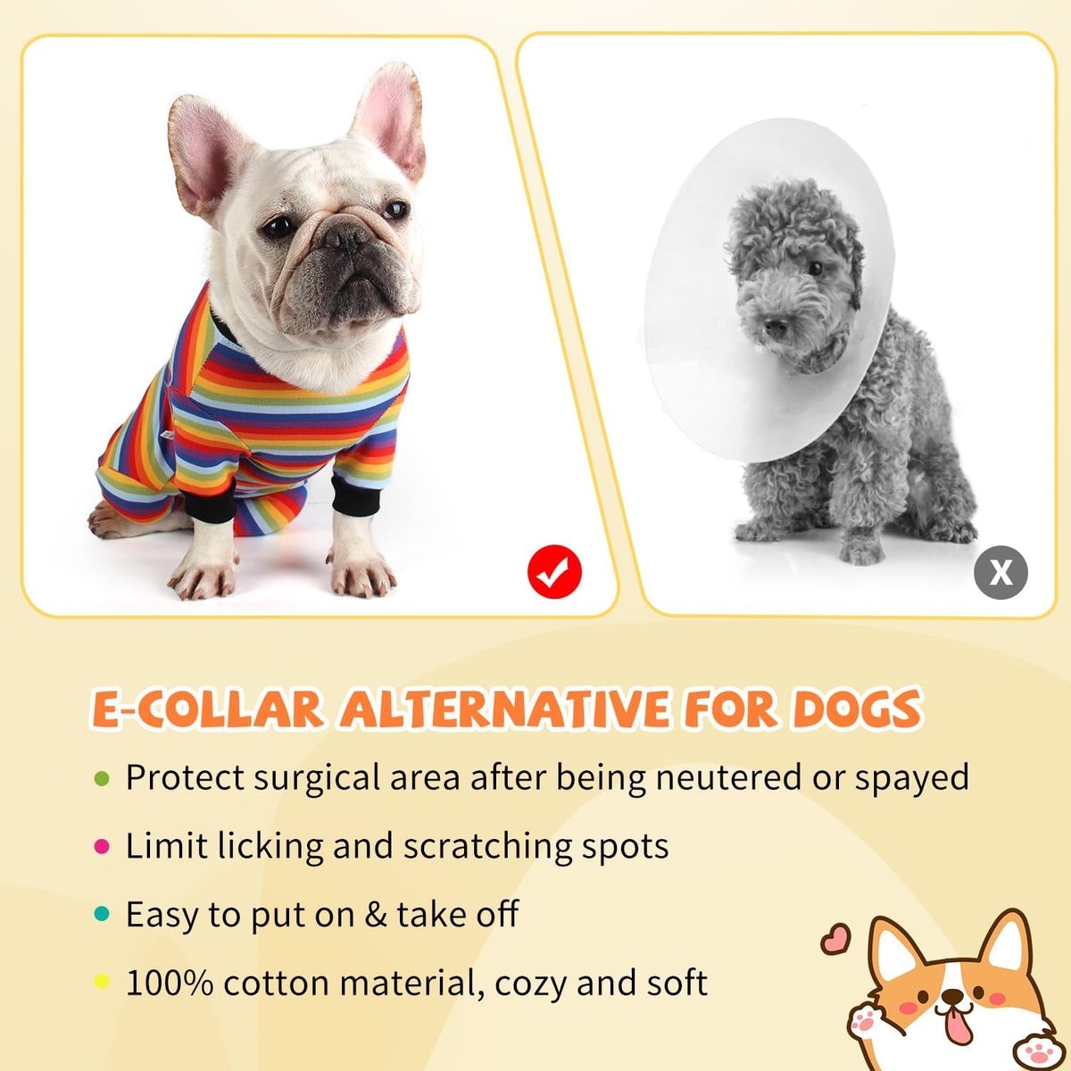 Dog Onesie for After Surgery Recovery Suit Pet Surgical Suit for Female Male Cone E-Collar Alternatives After Spay Abdominal Wounds Protector Dog Anti-Licking Onesie for Small Medium Dogs