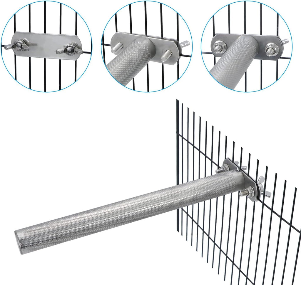 Wontee Bird Perch Stand Stainless Steel Parrot Cage Perch Accessories for Parakeets Cockatiels Conures African Greys Macaws Amazon Parrots (L (11.8"x1")