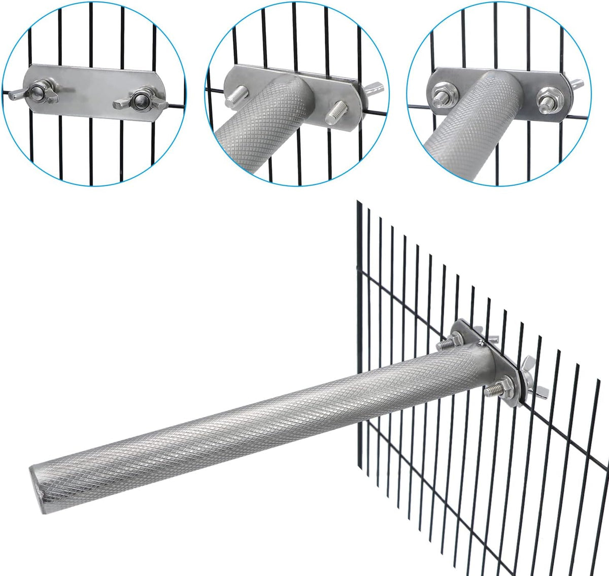 Wontee Bird Perch Stand Stainless Steel Parrot Cage Perch Accessories for Parakeets Cockatiels Conures African Greys Macaws Amazon Parrots (L (11.8"x1")