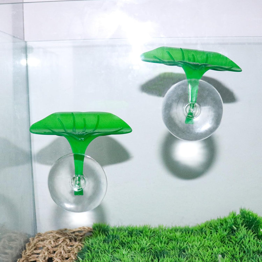 3 Pack Plastic Leaf Decorations with Suction Cups, Frog Habitat Platform, Reptile Decorations for Terrarium, Tank Terrarium Accessories for African Dwarf, Toad
