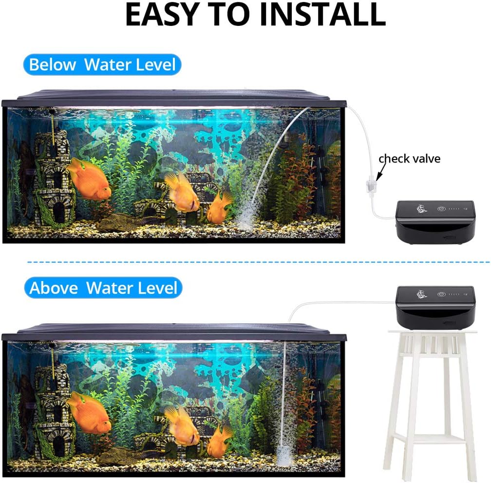 AQQA Aquarium Air Pump, Battery Rechargeable Portable Bubbles Oxygen Pump