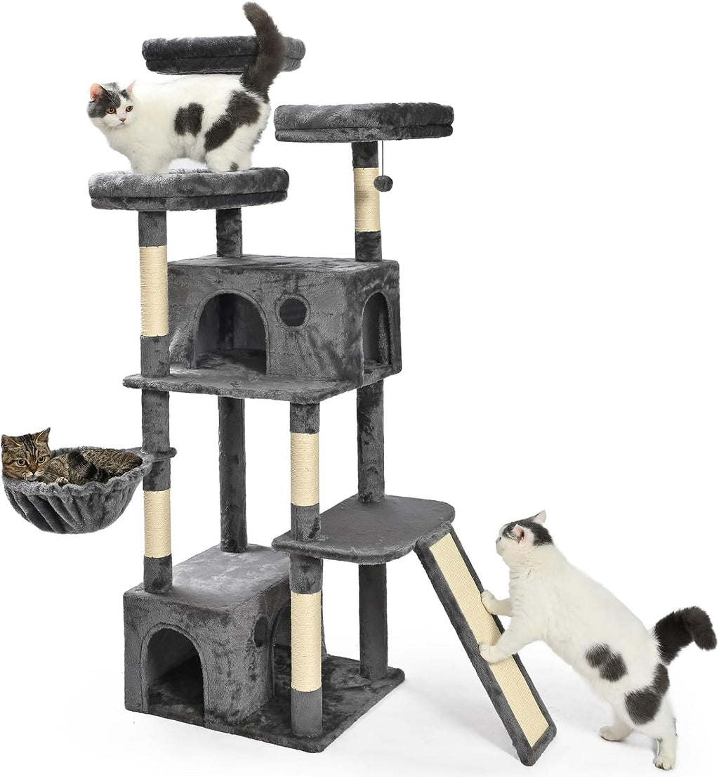 Amazon Basics 30-Inch Cat Tree Tower, Activity Center with 2 Plush Condos, Sisal Scratching Post and Hanging Pompom, Gray