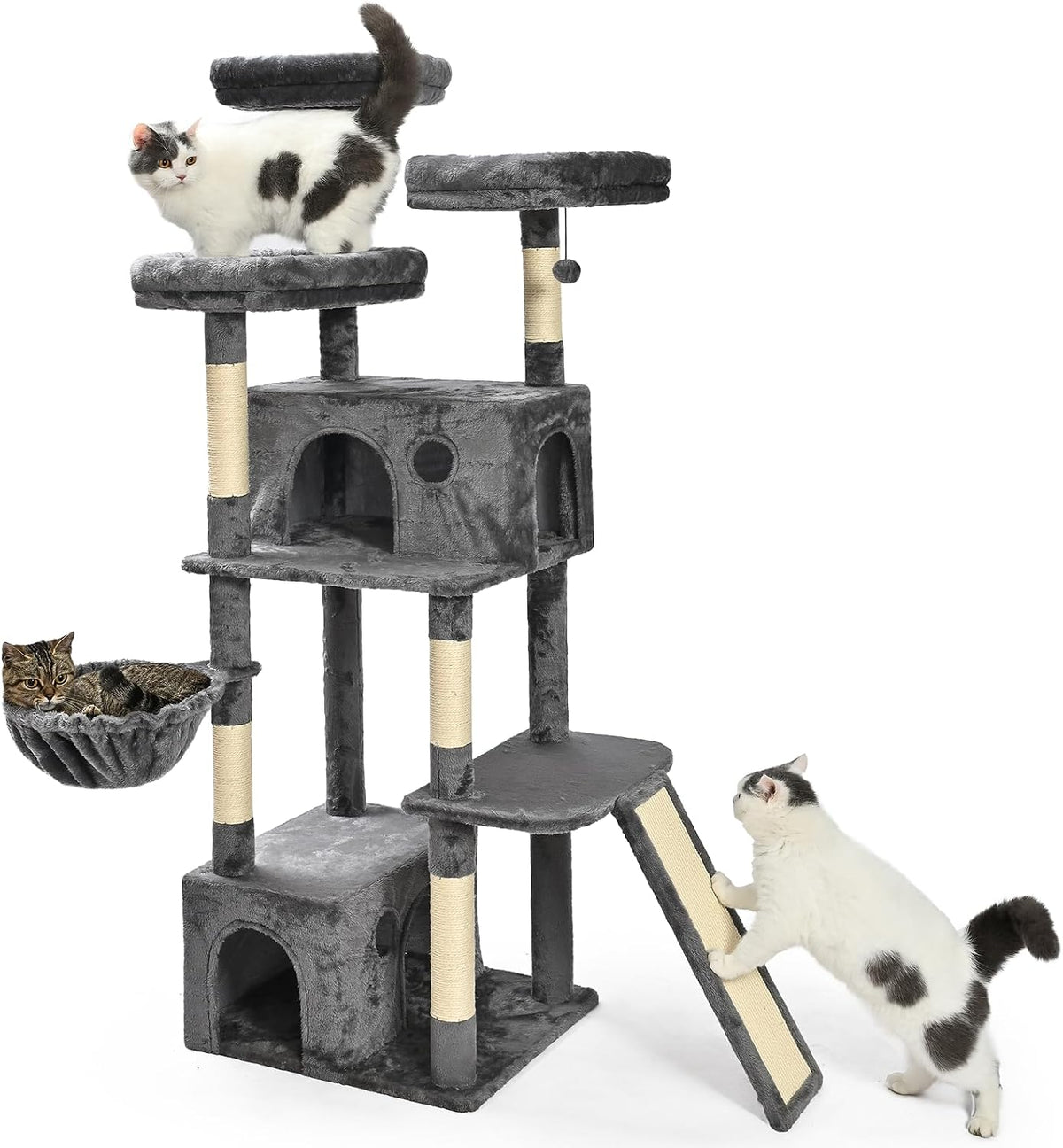 Amazon Basics 30-Inch Cat Tree Tower, Activity Center with 2 Plush Condos, Sisal Scratching Post and Hanging Pompom, Gray