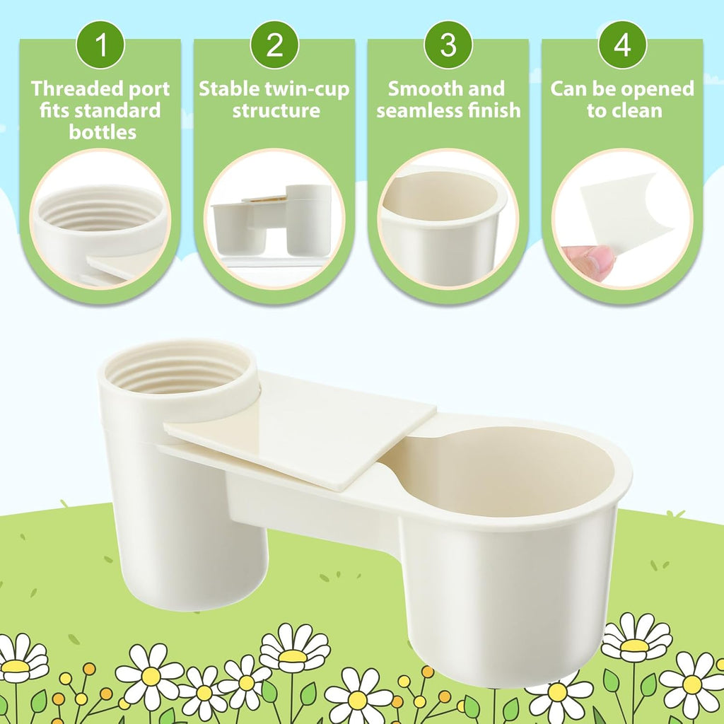 LemonRoad 24 Pcs Bird Drinker Feeder Cups Plastic Water Bottle Cup for Cage Ideal for Pigeon Bottle Chicken Quail Poultry Waterer Accessories (White)
