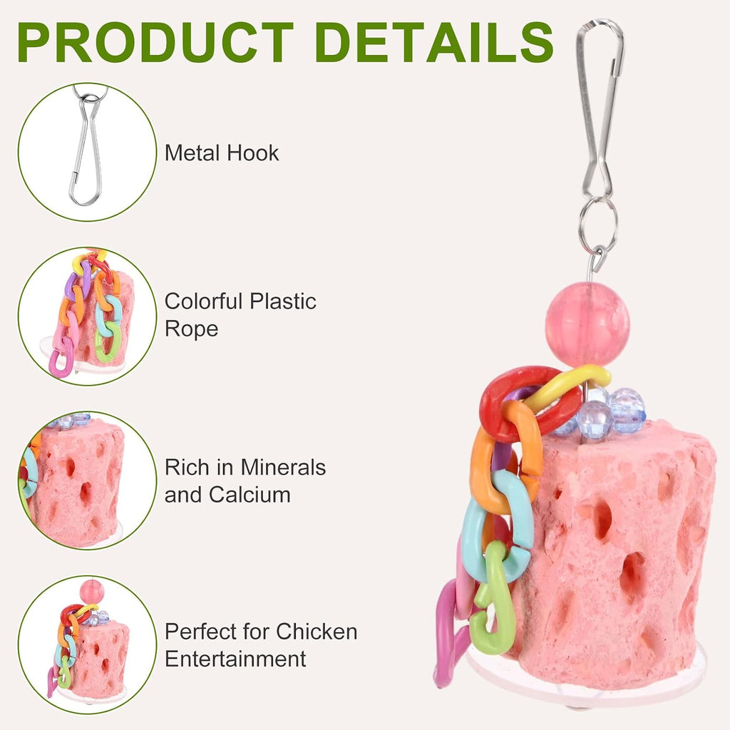 M METERXITY 2-Pack Chicken Chewing Toy, Calcium Block Beak Grinding Stone for Chick/Parrot/Rat Hamster/Bunny/Chinchilla, Cage Toys Coop Accessories [Pink/Purple]