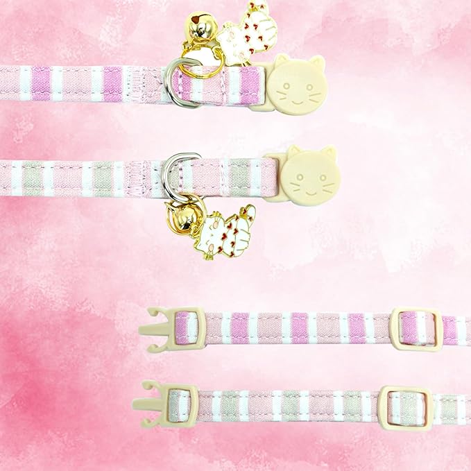 Elegant little tail 2 Pack Cat Collar-Pink Strip Cotton Breakaway Cat Collars - Image 4