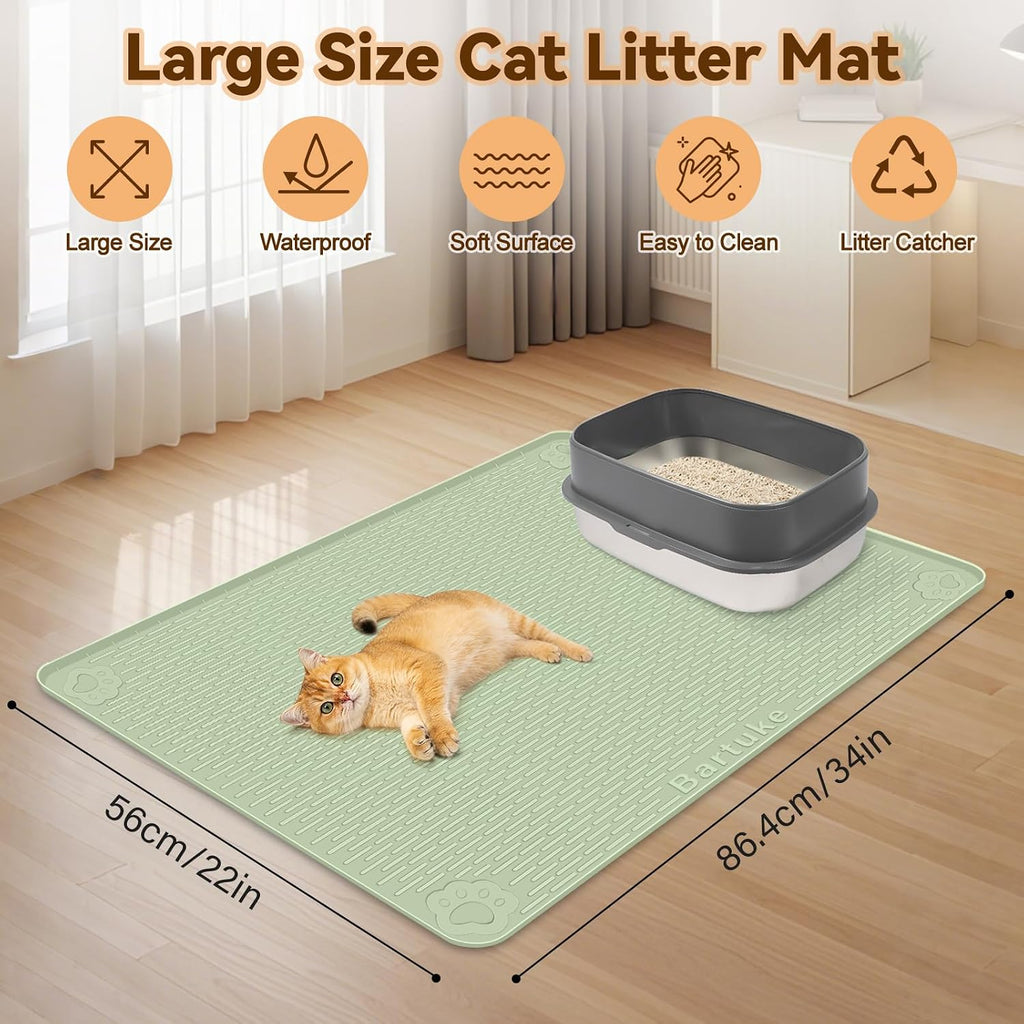 Rolcoassun Silicone cat Litter mat, 34" x 22" Litter Tray mat, Light Green