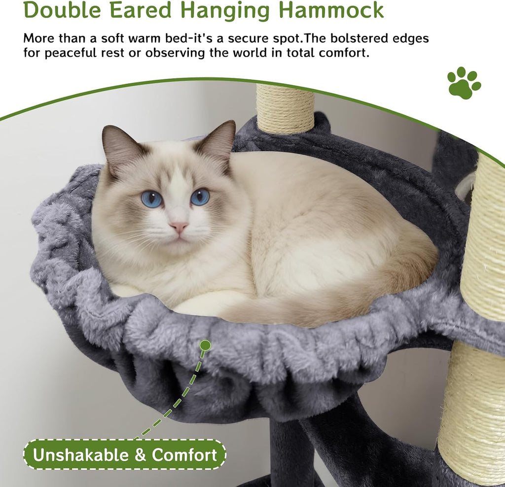 89 inch Cat Tree Tower - Extra Tall Multi-Level Cat Furniture with 2 Cozy Condos, Natural Sisal Scratching Posts, Plush Perches and Hammock for Large Indoor Cats (Dark Gray)