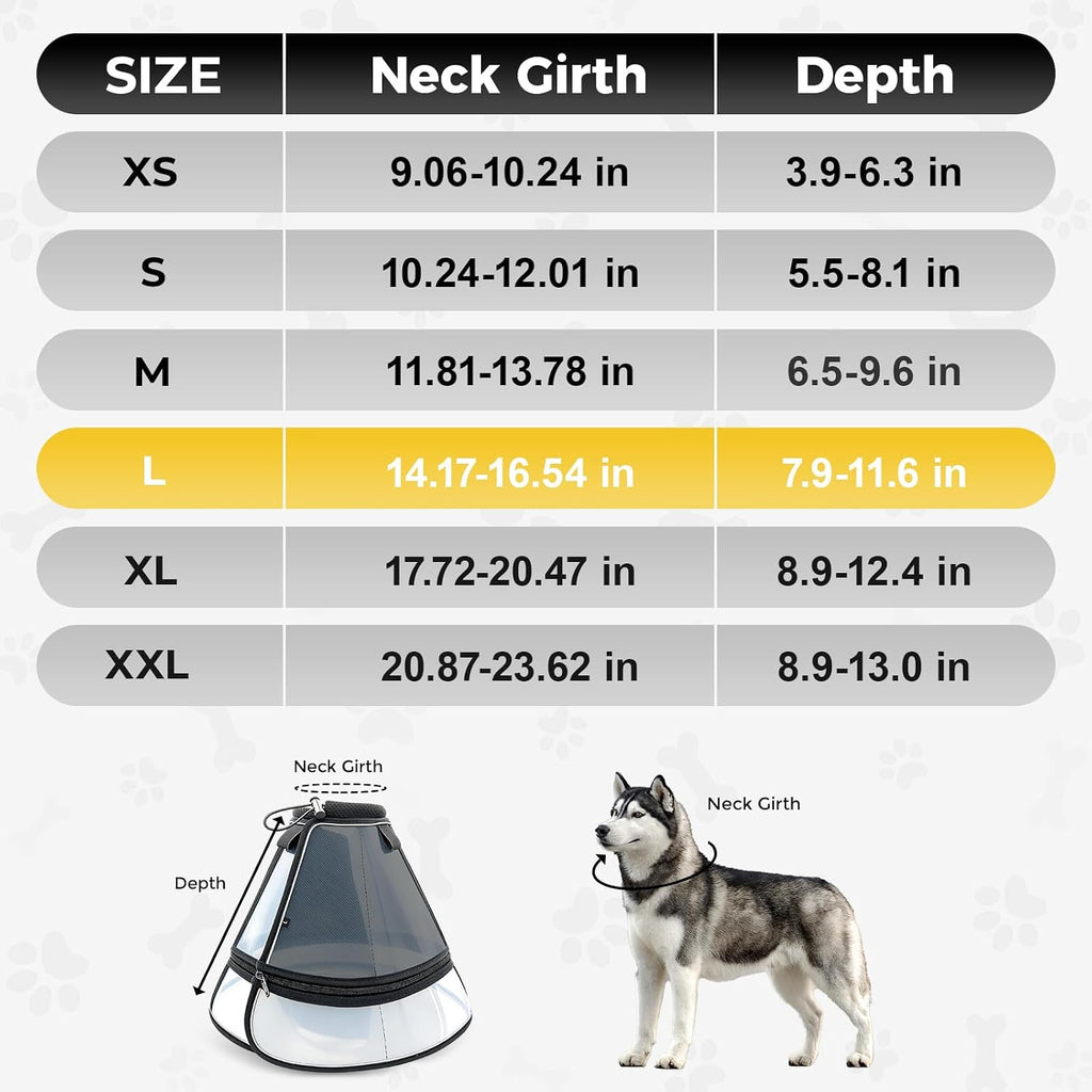 Soft Transparent Dog Cone Collar, Depth Adjustable Recovery Cone