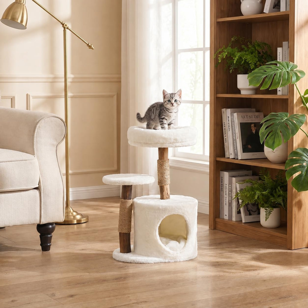 YOCAN 25" Tall Mini Cat Tree with Scratching Post for Small Cats, 2-Tier