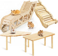 4PCS Wooden Hamster Platform Set, Tunnel Ladder Playhouse Hamster Game Climbing Toy with Ladder Platform Table Climbing Ramp, Cage Decor for Syrian Dwarf Hamsters, Gerbils, Mice
