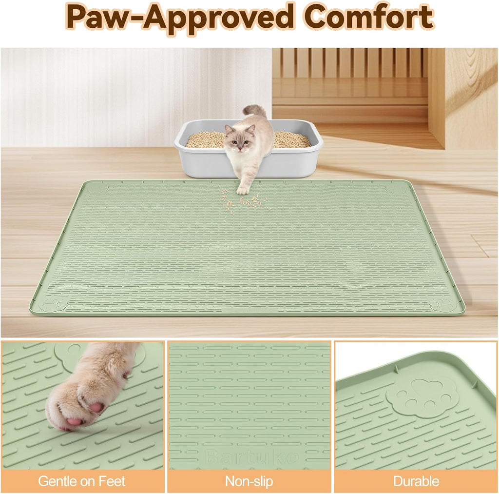 Rolcoassun Silicone cat Litter mat, 34" x 22" Litter Tray mat, Light Green