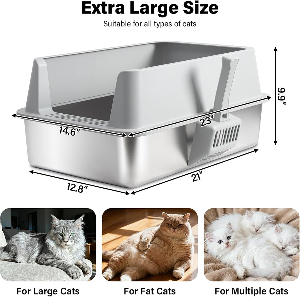 Stainless Steel Cat Litter Box with Lid, 2 Pack XL Metal Litter Box