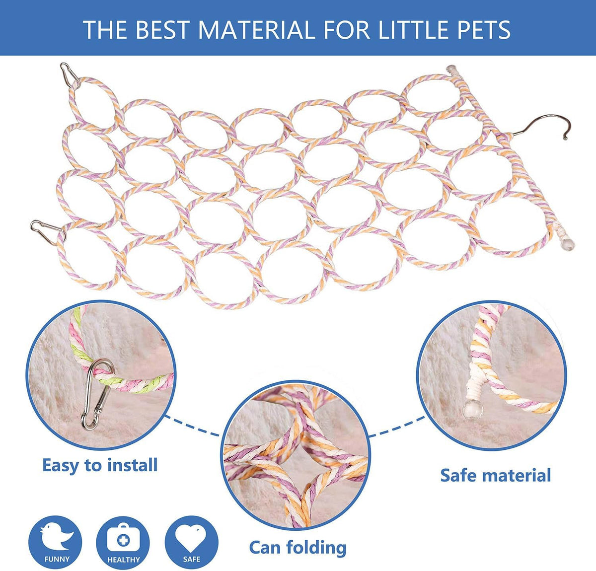 3 Pack Swing Hanging Toys,Bird Climbing Rope Net Ladders Small Medium Pet Activity Toy Suitable for Parakeet,Cockatiel,Cockatoo,Hamster,Rat,Ferret(Random Color)