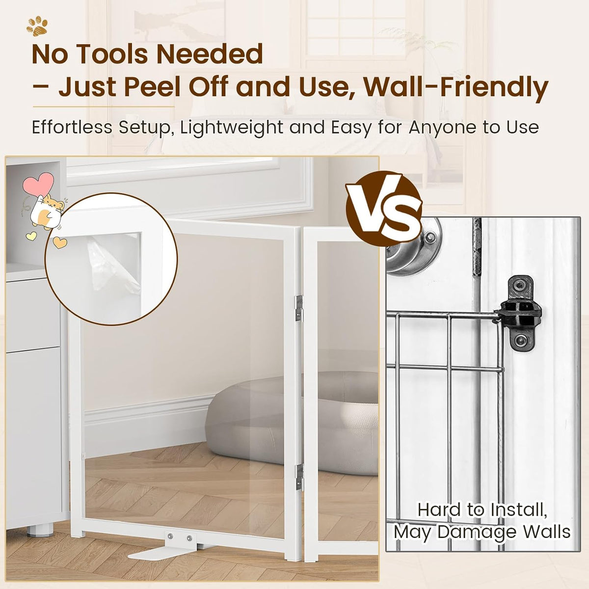 Snughome Clear Freestanding Dog Gate, 23.62" H Acrylic Pet Gate, 61.2" W