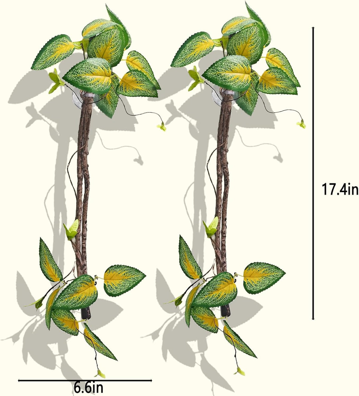 BNOSDM 2PCS Reptile Climbing Branch, Bendable Jungle Vine with Leaves Terrarium Plant Decoration with Suction Cup Chameleon Cage Accessories for Gecko Lizard Bearded Dragons Snake (Vinca Leaf)