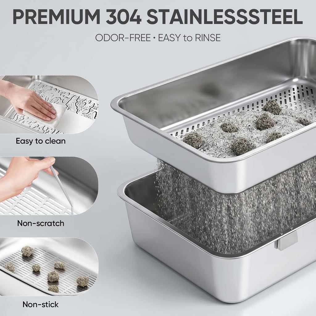 Rectangular Triple Pan Stainless Steel Sifting Litter Box