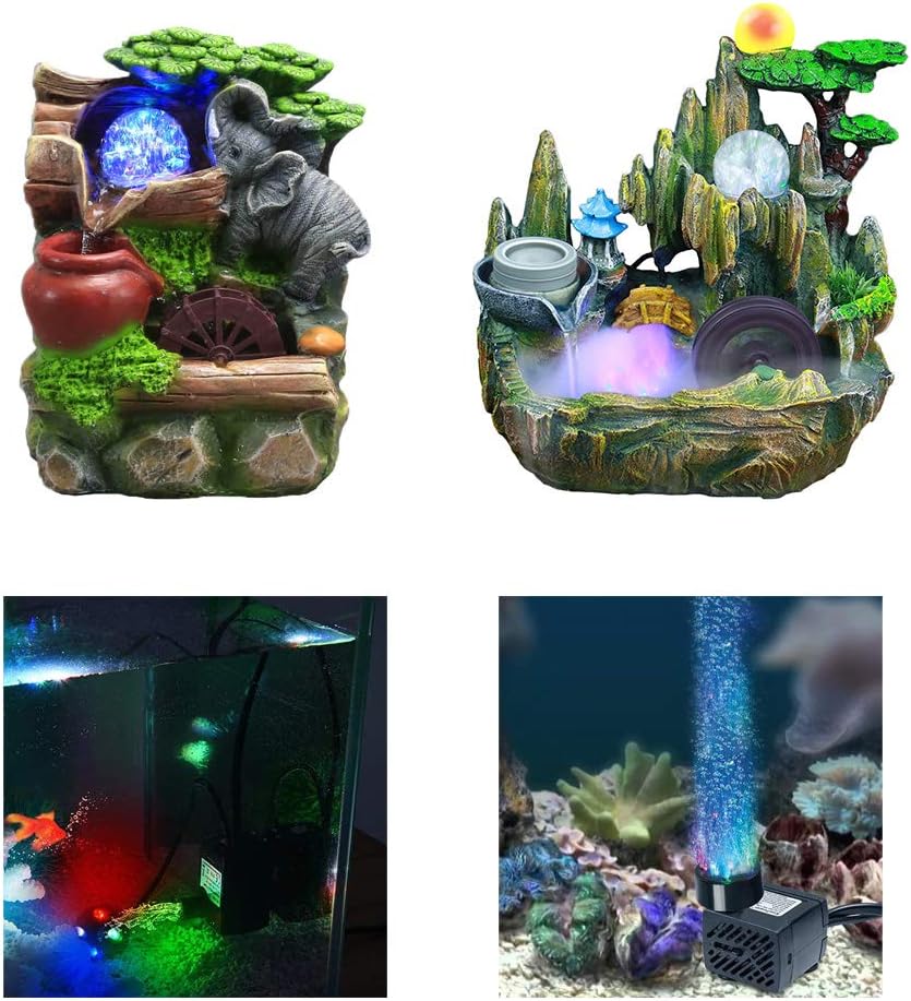 Submersible Water Pump with LED Light for Indoor Tabletop Fountains Aquarium Fish Tank (180L/H 3W)