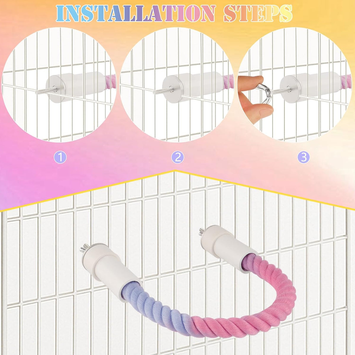 4Pcs Rope Perch for Bird Cages, Bendable Climbing Cotton Rope