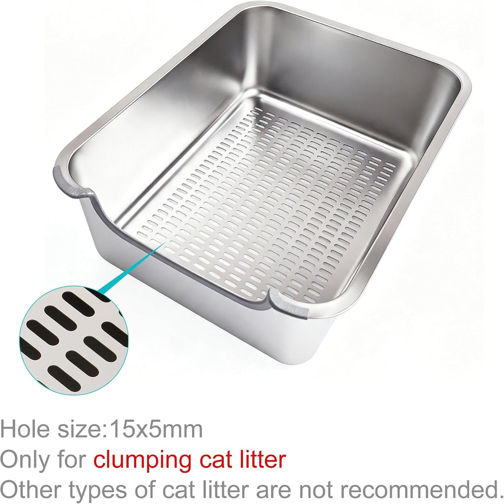 Stainless Steel Sifting Cat Litter Box for Clumping Clay (M)